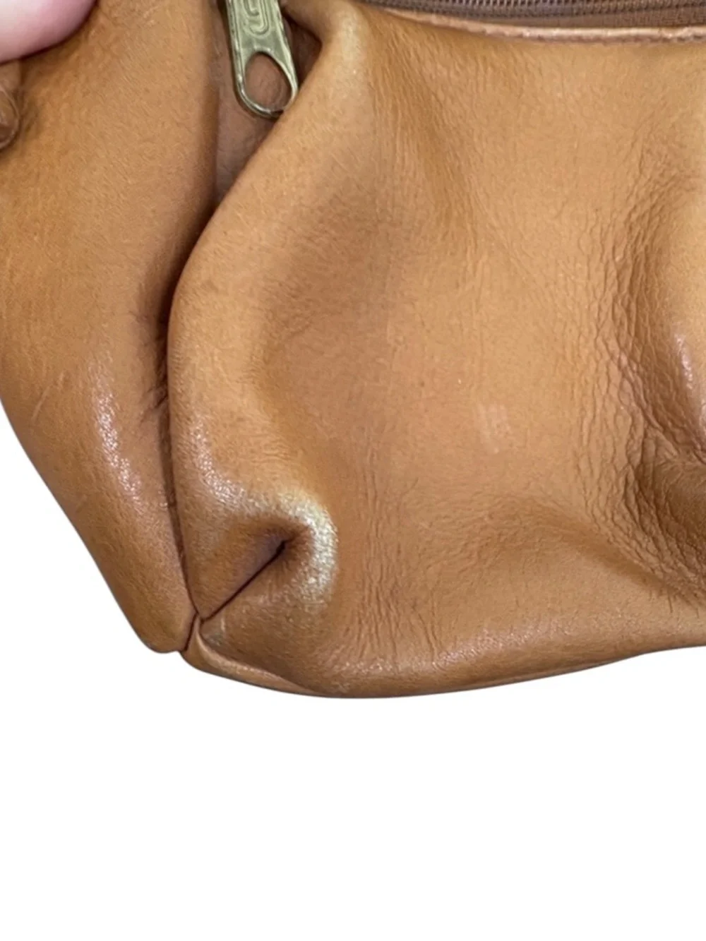 Hobo Tan Leather Drawstring Flap Mini Crossbody Bag BLEMISH